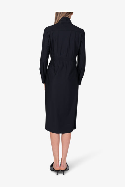 抽繩拉鏈立領長袖連衣裙