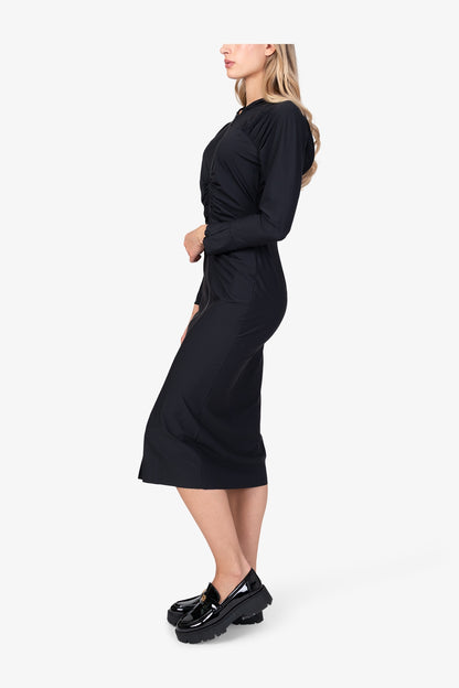 連帽縮褶拉鏈連衣裙