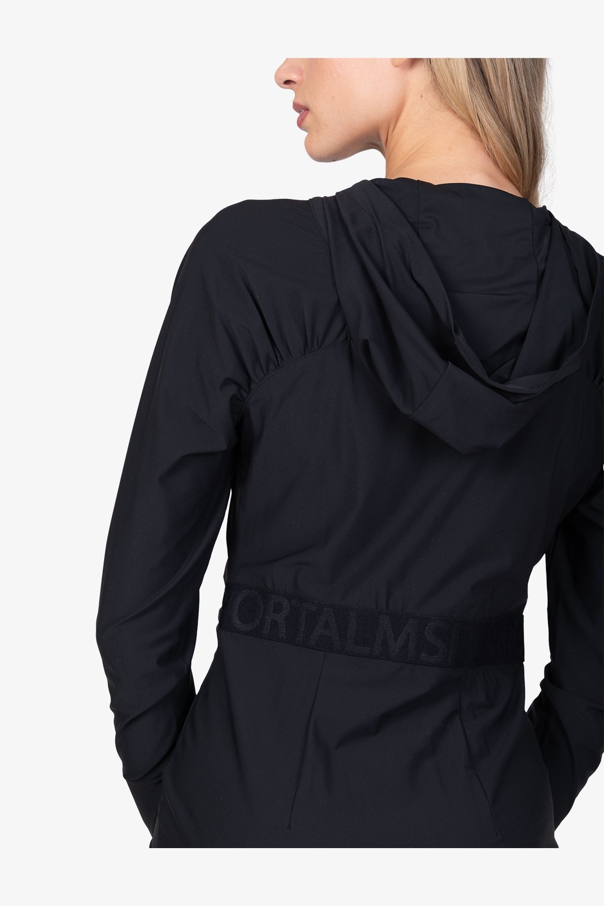 連帽縮褶拉鏈連衣裙