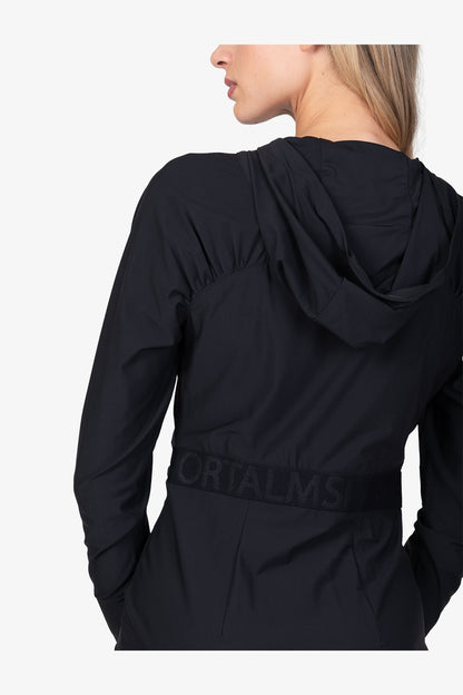 連帽縮褶拉鏈連衣裙