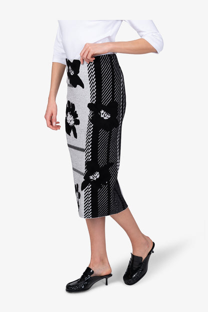 格紋花朵提花半身裙