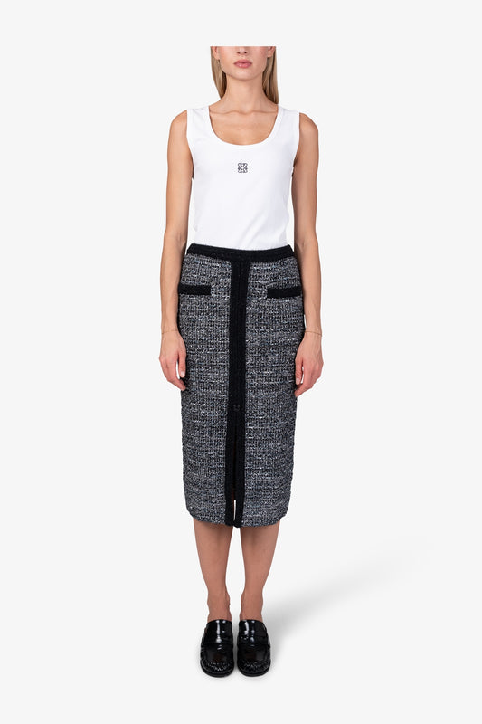 粗花呢效果假口袋半身裙