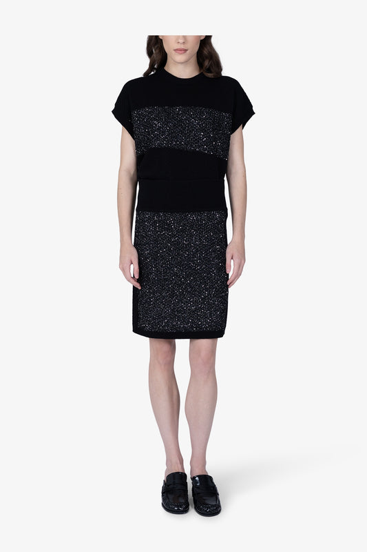 微閃粗眼針織拼接鬆緊腰半身裙