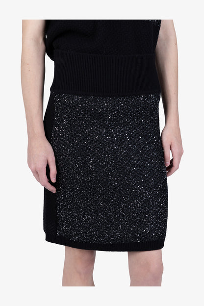 微閃粗眼針織拼接鬆緊腰半身裙