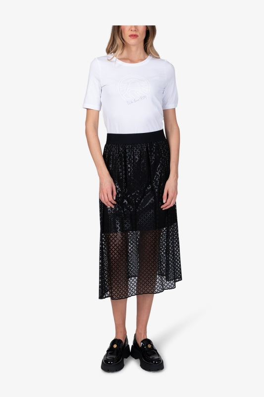 幾何印花網紗半身裙