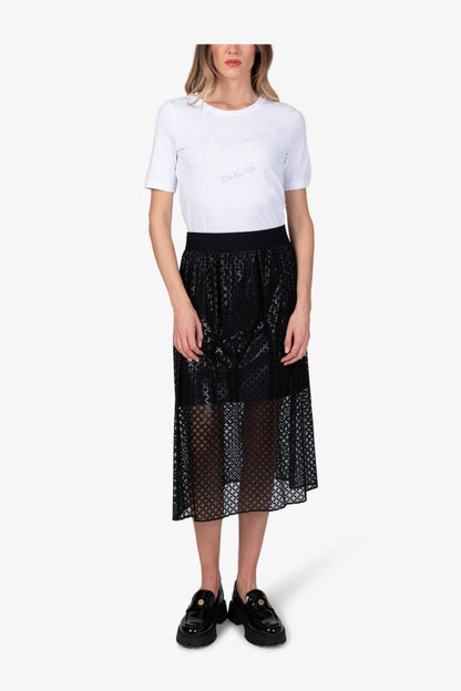 幾何印花網紗半身裙