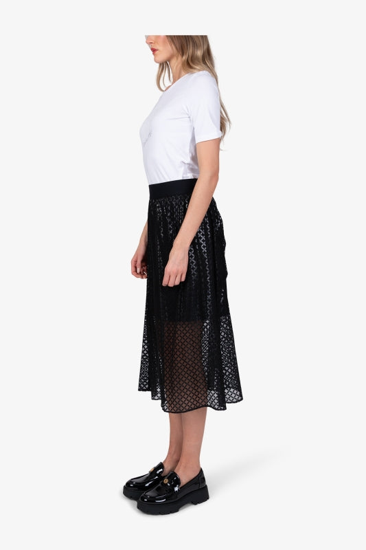 幾何印花網紗半身裙