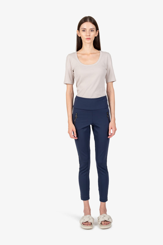 豹紋側飾邊拉鏈口袋緊身褲