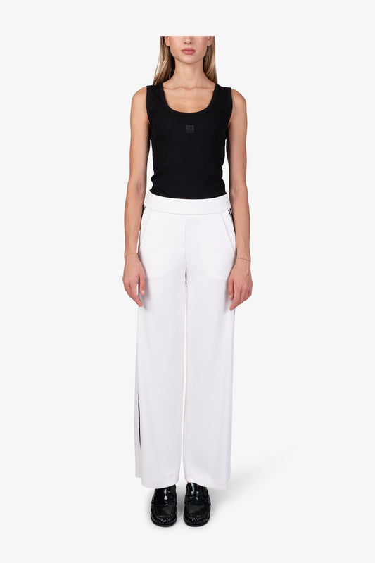 條紋側飾邊鬆緊腰闊腿褲