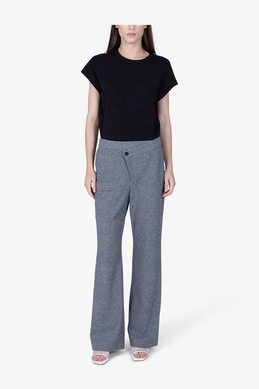 不對稱腰闊腿長褲