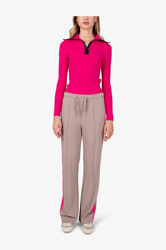 抽繩鬆緊腰撞色側飾邊闊腿褲