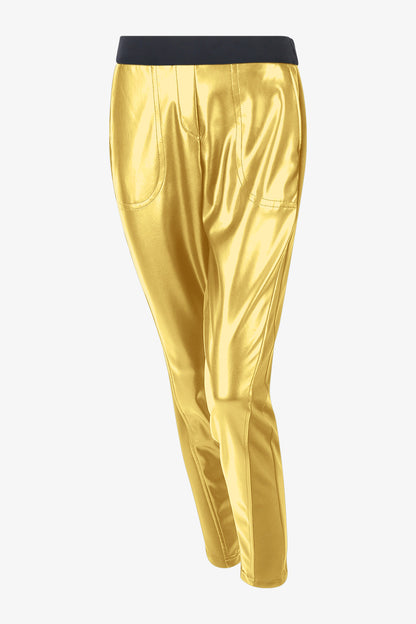 鬆緊腰人造皮革長褲