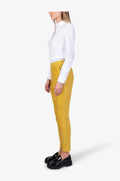 鬆緊腰人造皮革長褲