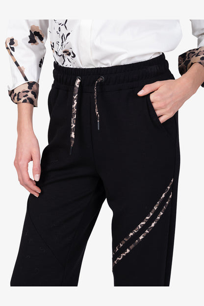 抽繩鬆緊腰豹紋飾邊休閒褲