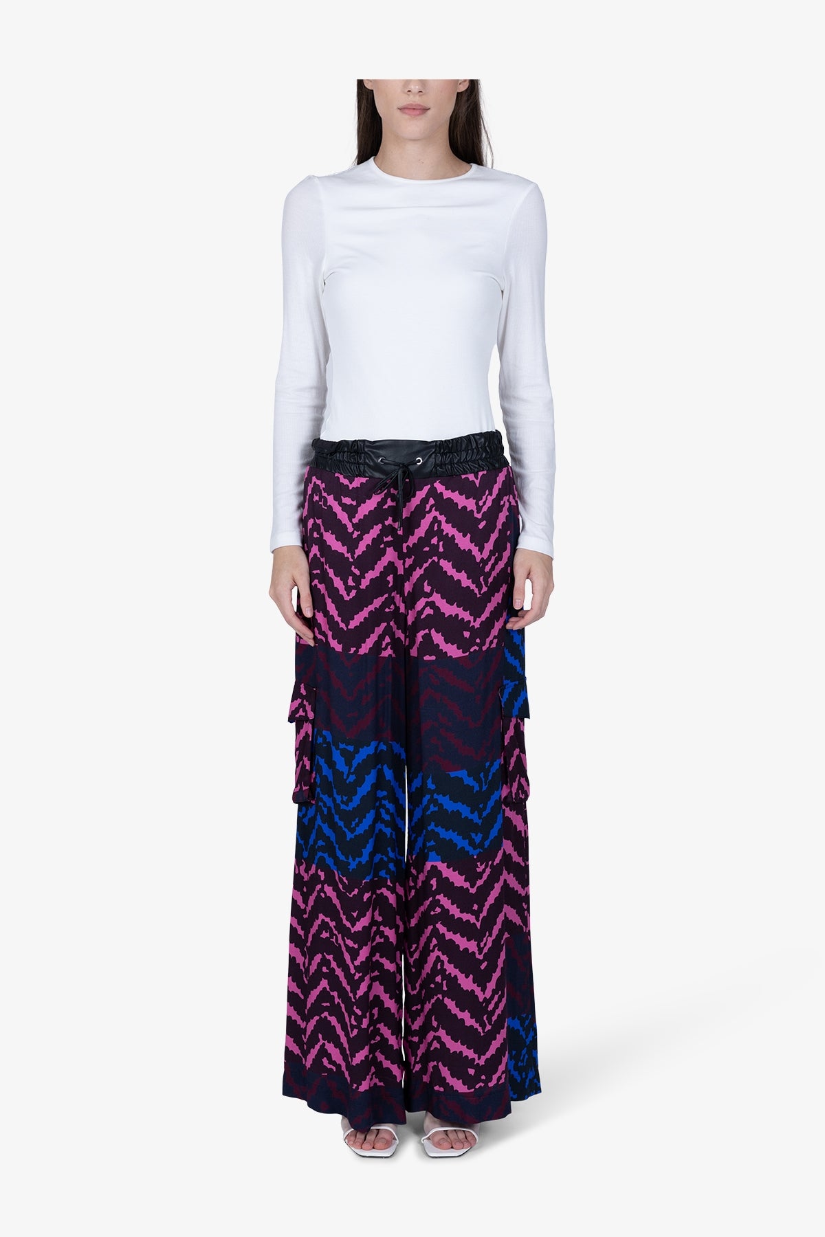 鬆緊腰Z字形圖案闊腿長褲