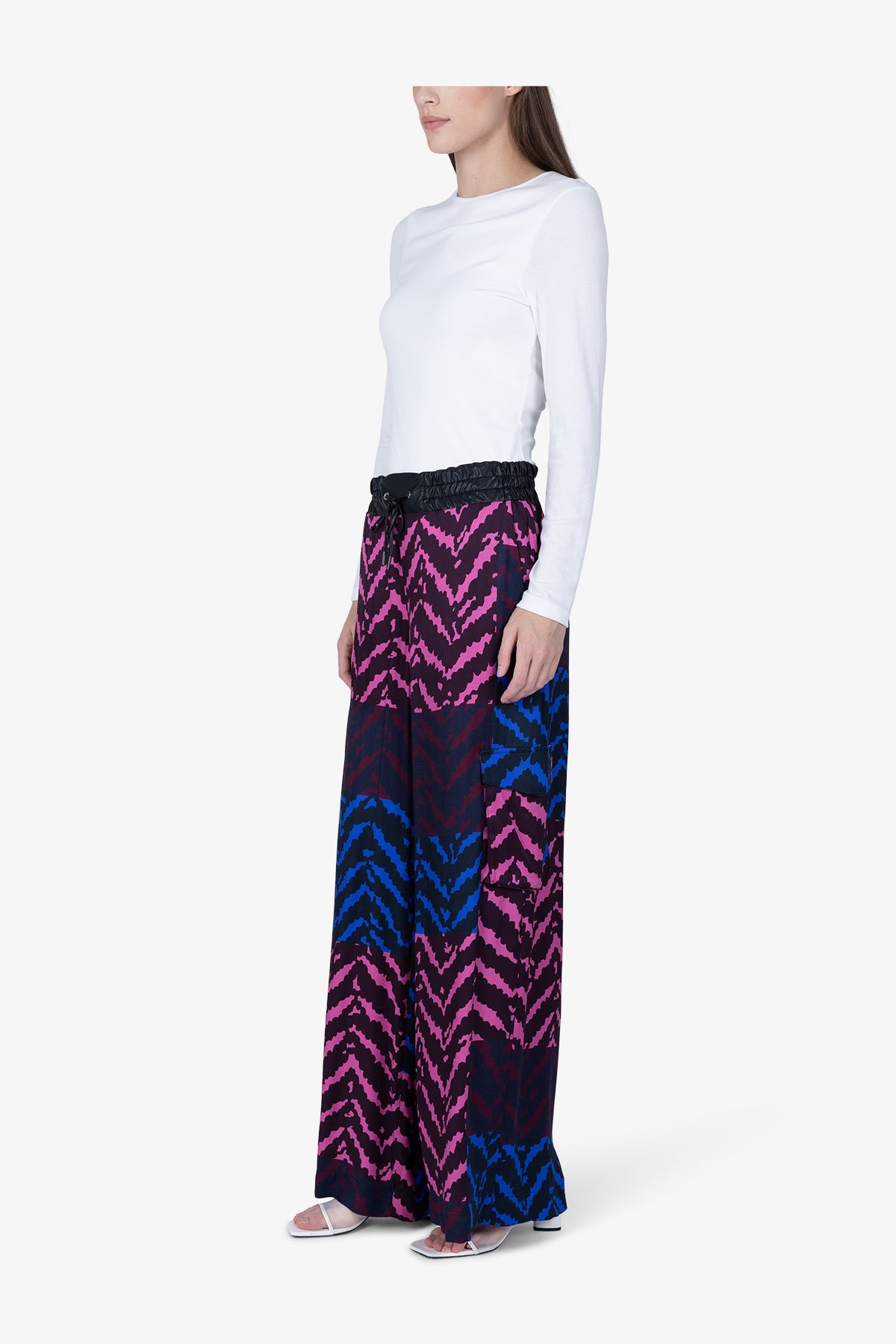 鬆緊腰Z字形圖案闊腿長褲