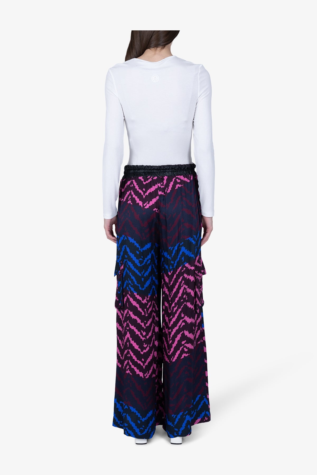 鬆緊腰Z字形圖案闊腿長褲