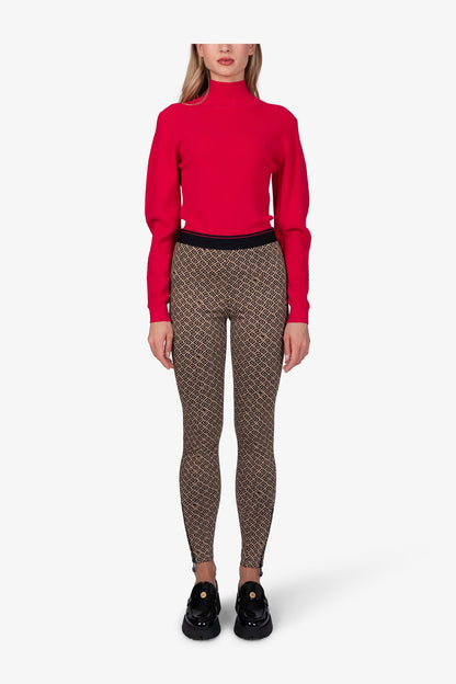 幾何提花圖案鬆緊腰修身長褲