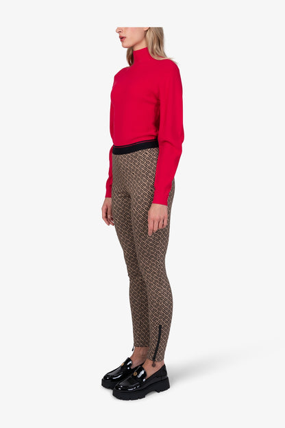 幾何提花圖案鬆緊腰修身長褲