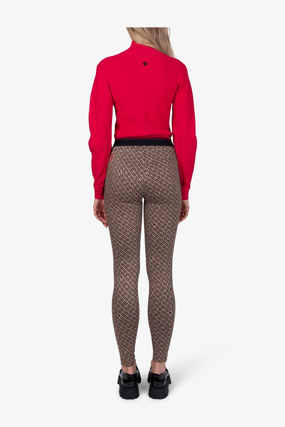 幾何提花圖案鬆緊腰修身長褲