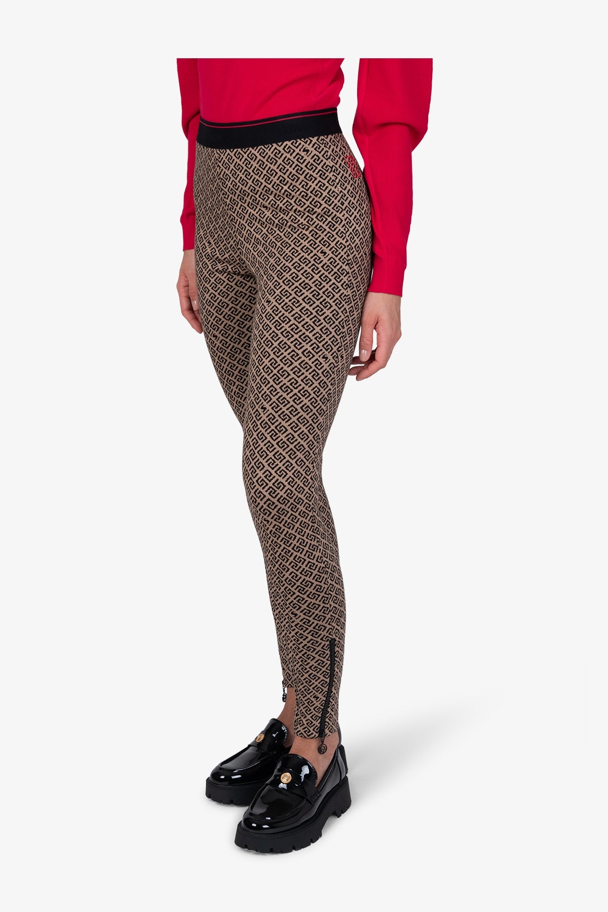 幾何提花圖案鬆緊腰修身長褲