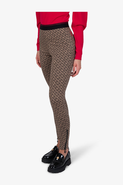 幾何提花圖案鬆緊腰修身長褲