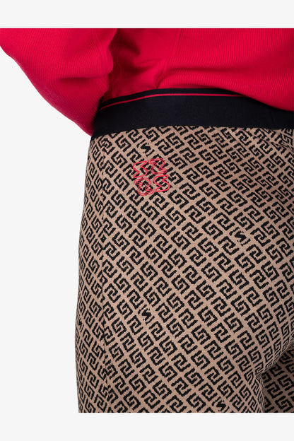 幾何提花圖案鬆緊腰修身長褲