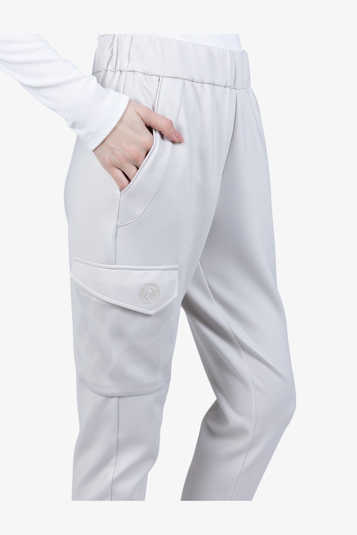 鬆緊腰豹紋印花翻蓋大口袋休閒褲