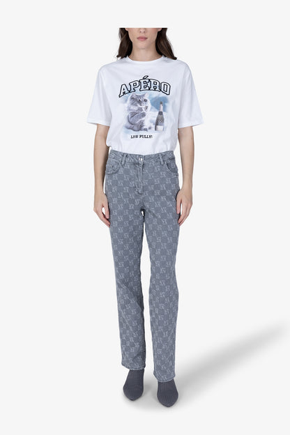 格紋圖案修身長褲