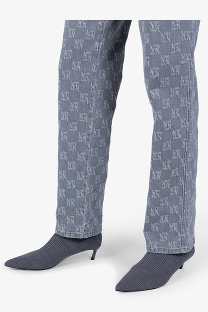 格紋圖案修身長褲