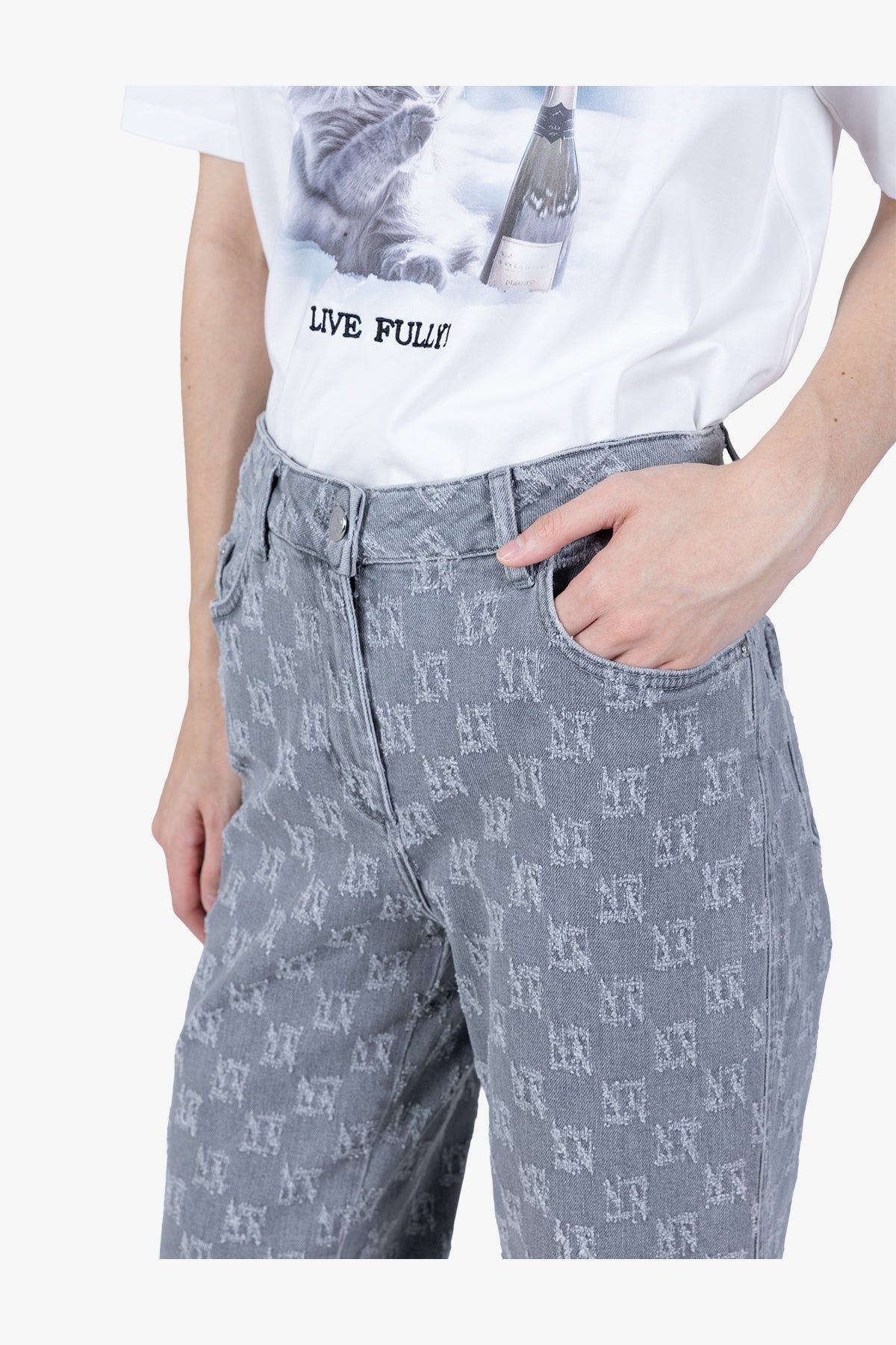 格紋圖案修身長褲