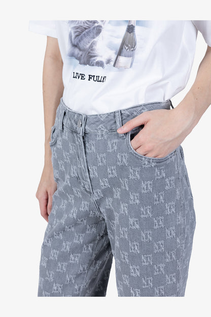 格紋圖案修身長褲