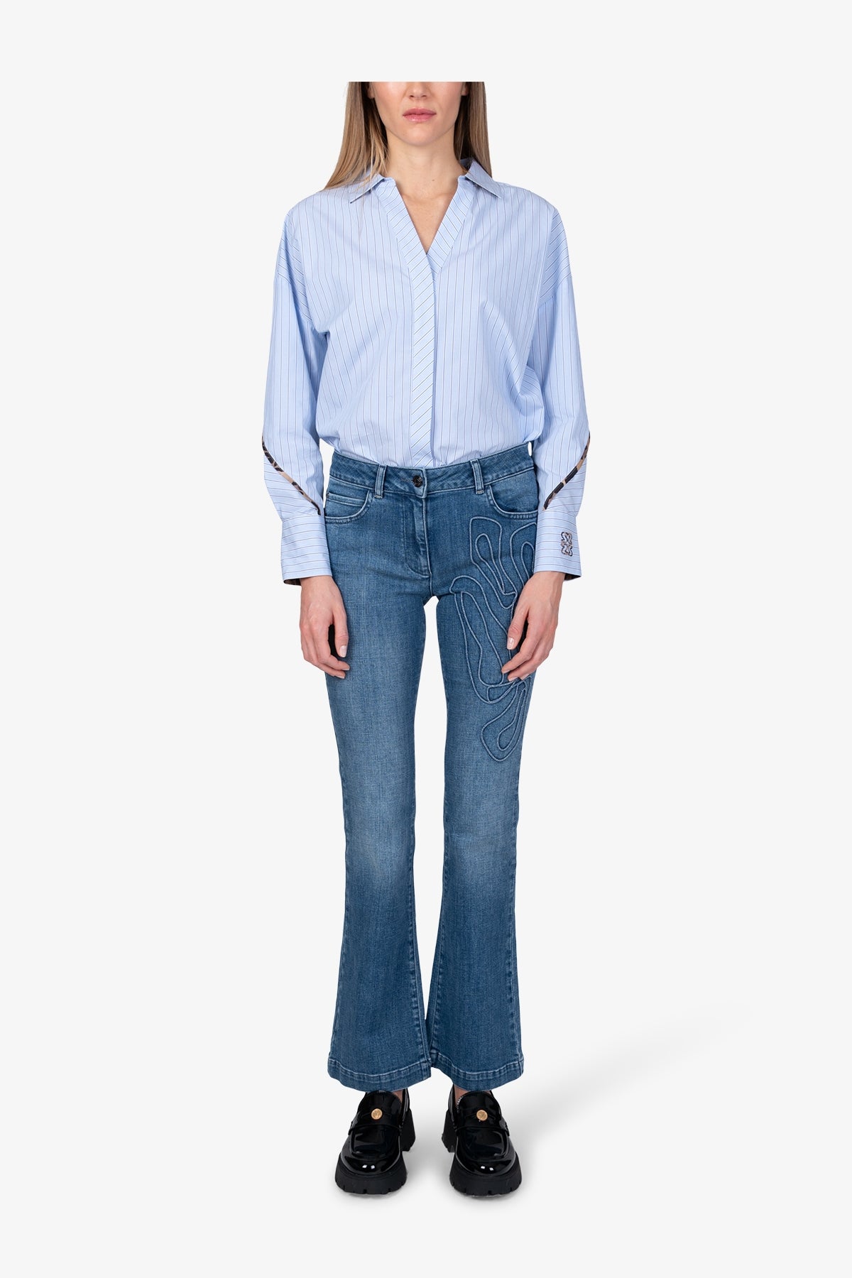 豹紋貼布繡洗水牛仔褲