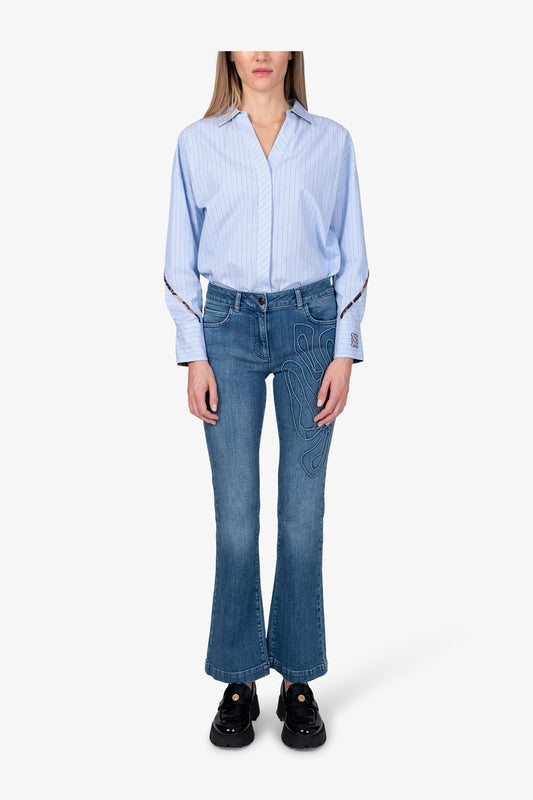 豹紋貼布繡洗水牛仔褲