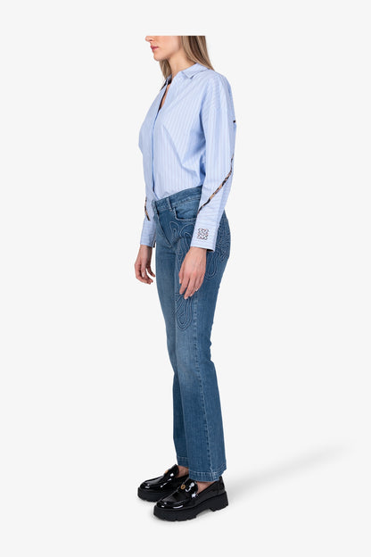 豹紋貼布繡洗水牛仔褲