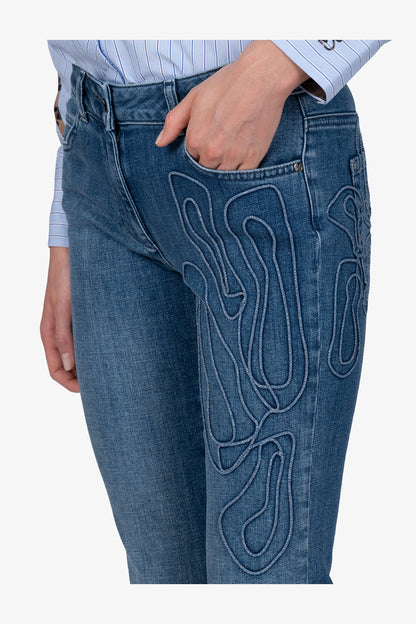 豹紋貼布繡洗水牛仔褲