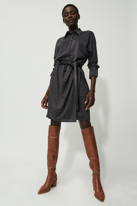 Medium-length Shirt Dress with a Metallic Effect