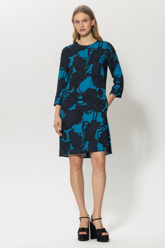 Straight-cut Dress with Floral Print