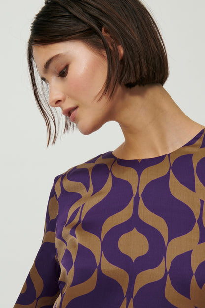 Straight-cut Silk Dress with Graphic Inspired Print