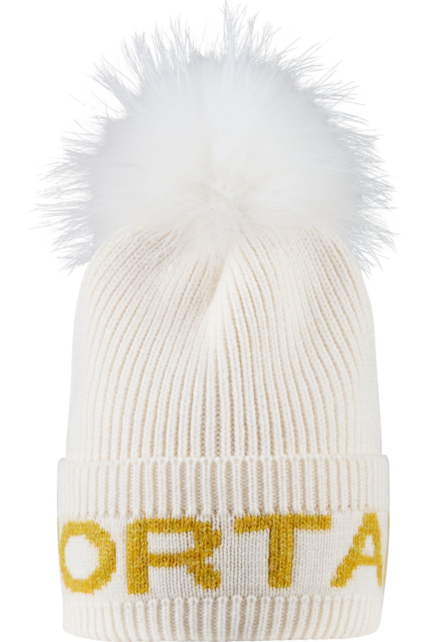 皮草毛球字母圖案針織帽