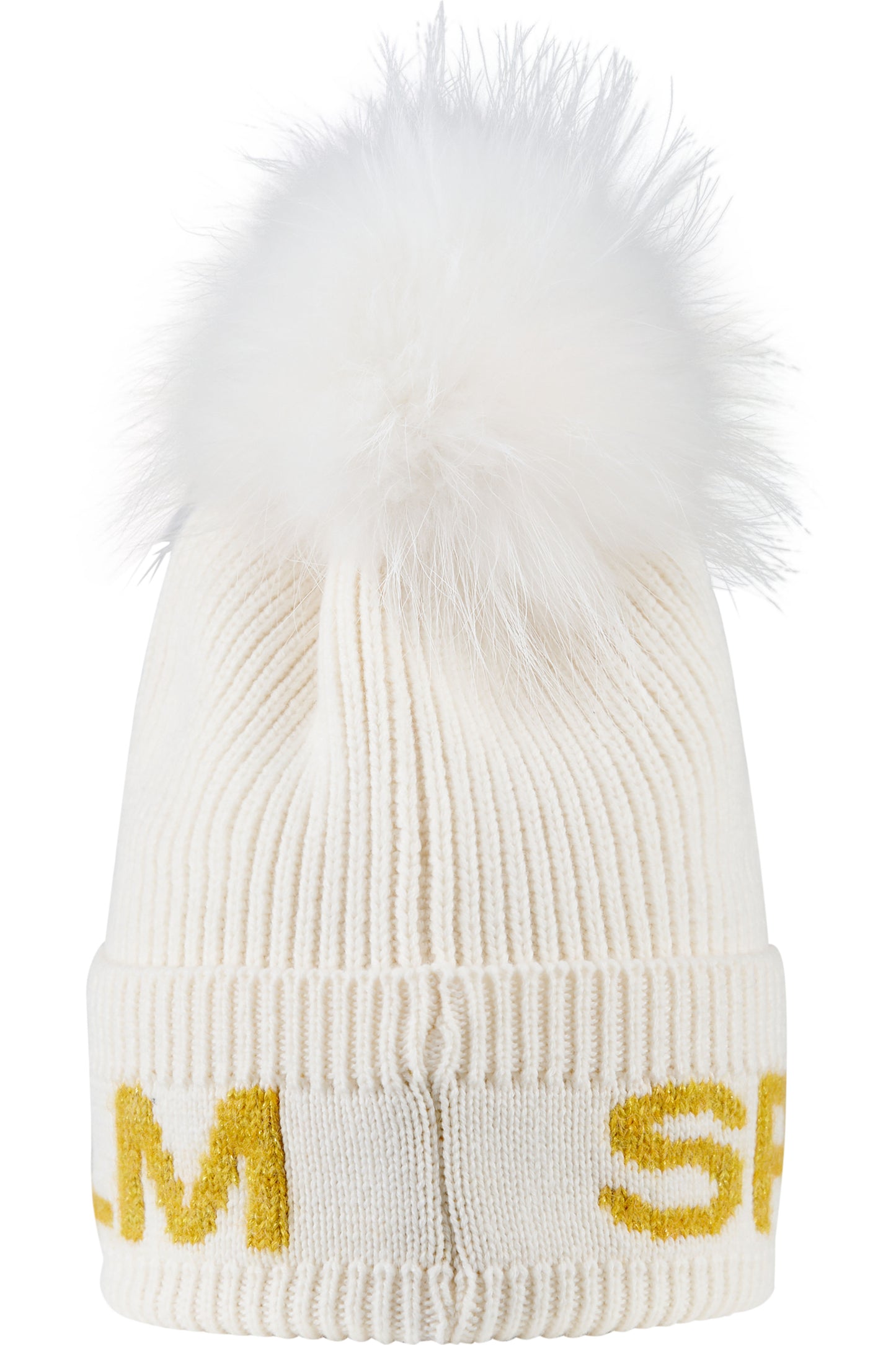 皮草毛球字母圖案針織帽