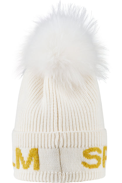 皮草毛球字母圖案針織帽