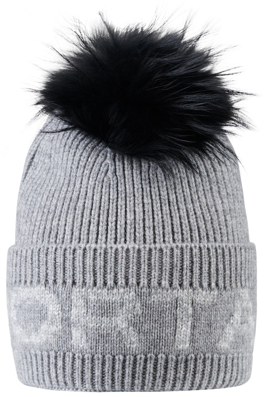 皮草毛球字母圖案針織帽