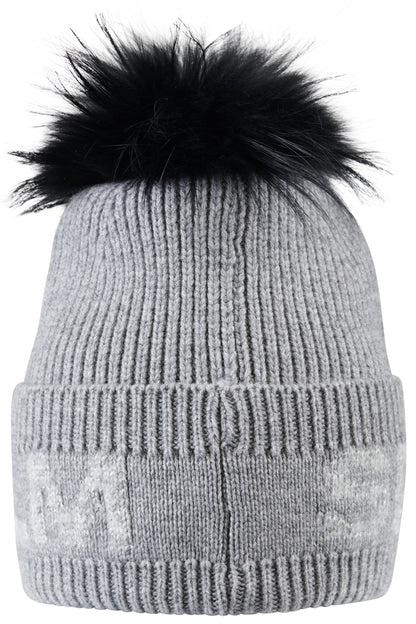 皮草毛球字母圖案針織帽