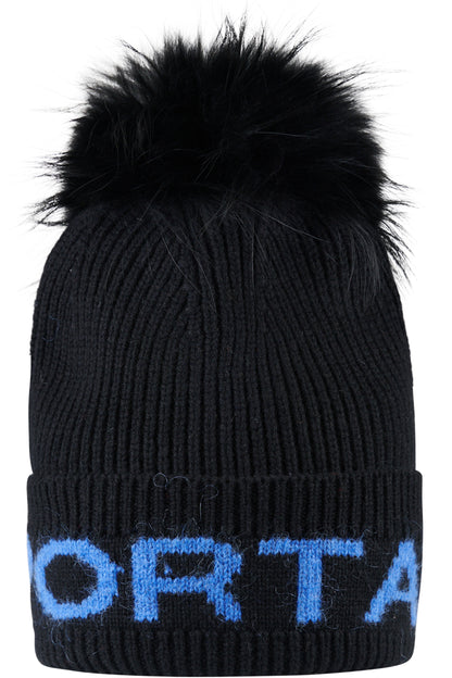 皮草毛球字母圖案針織帽