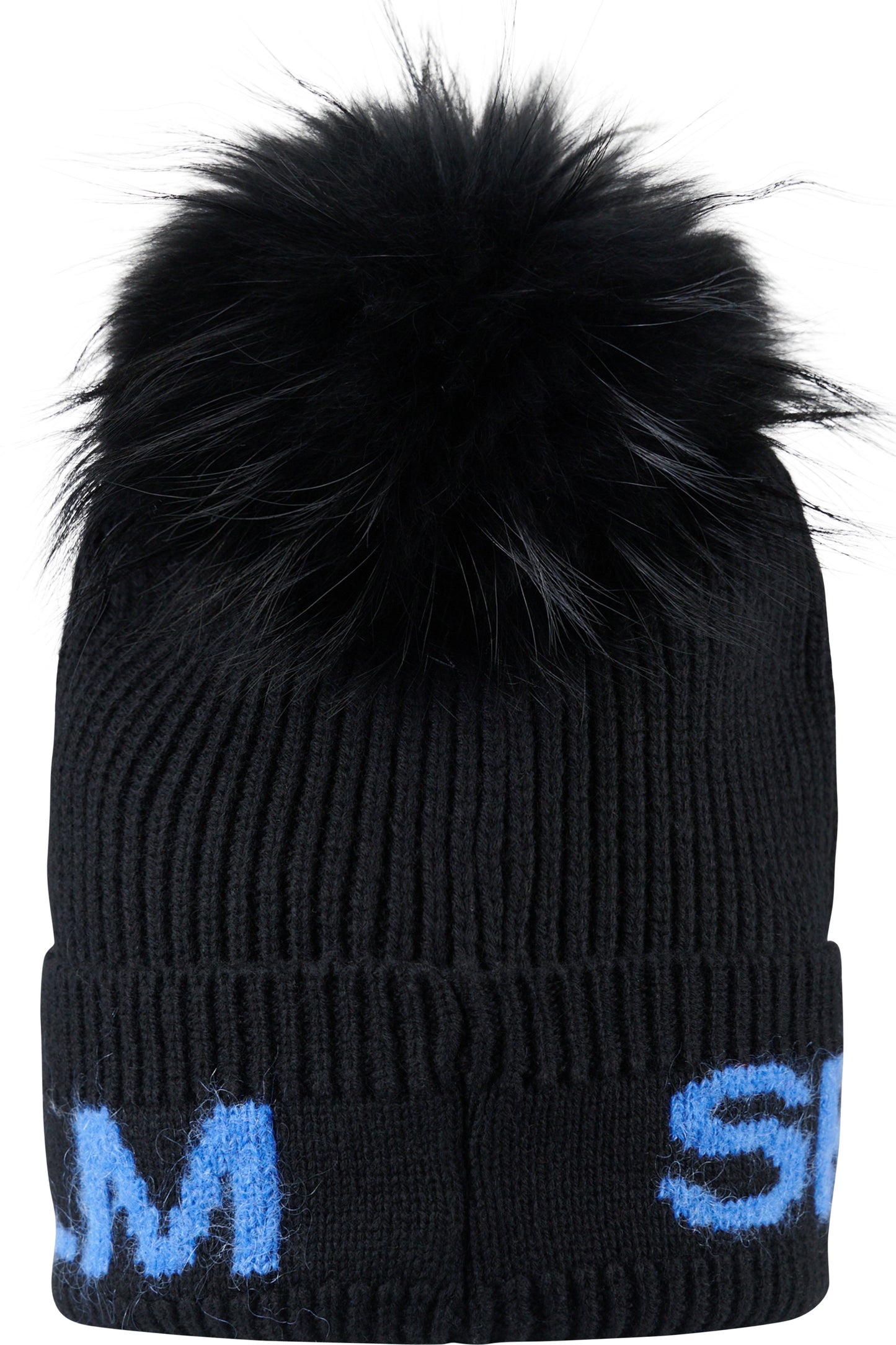 皮草毛球字母圖案針織帽