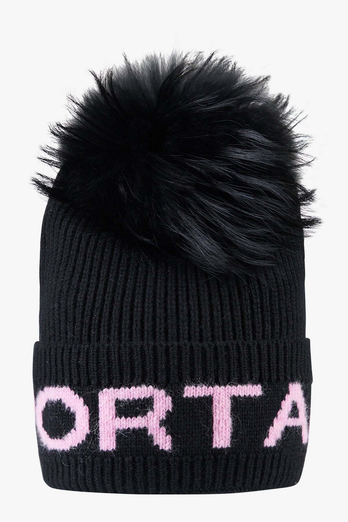 皮草毛球字母圖案針織帽