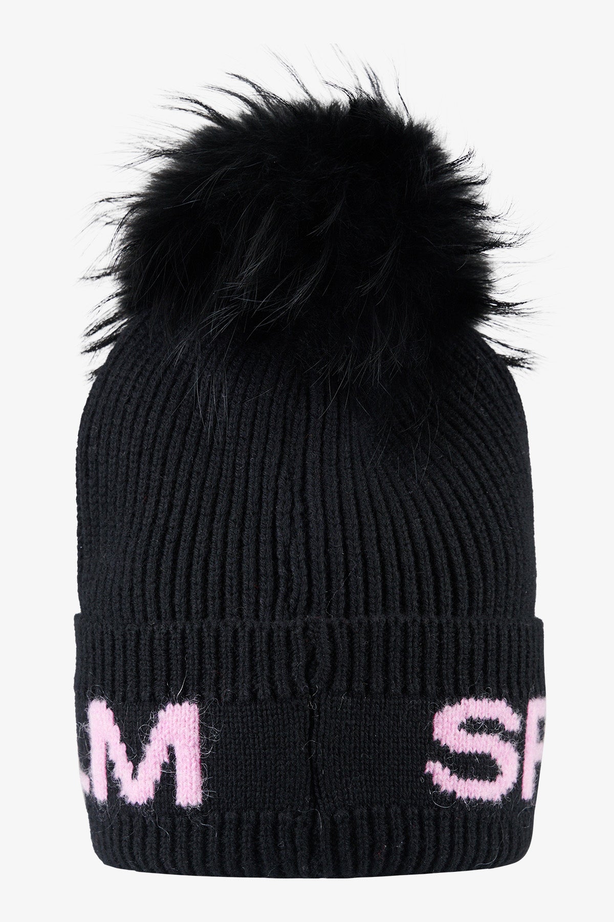 皮草毛球字母圖案針織帽