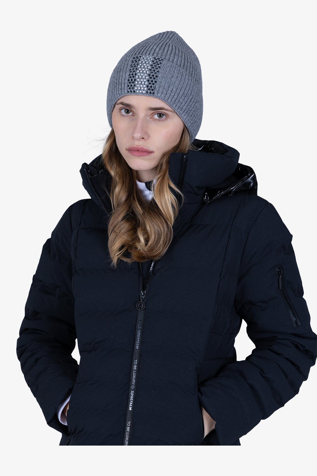 萊茵石裝飾羊毛針織帽