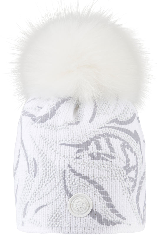 Knit Hat with Real Fur Pom-pom